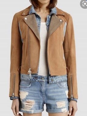 AllSaints Frame Denim & Suede Jacket Mixed Media Moto Jacket